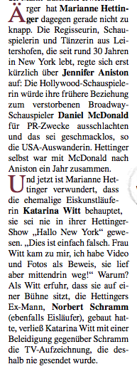 Marianne Hettinger Katarina Witt on Hallo New York